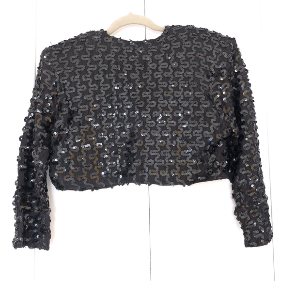 Sequin Cropped Black Jacket w/ Shoulder Pads - Picture 3 of 7